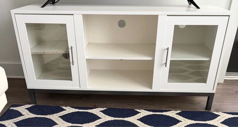 White TV Stand with Glass Door Cabinets
