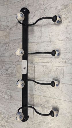 Wrought Iron Wall Mounted Coat Rack with Ceramic Knobs