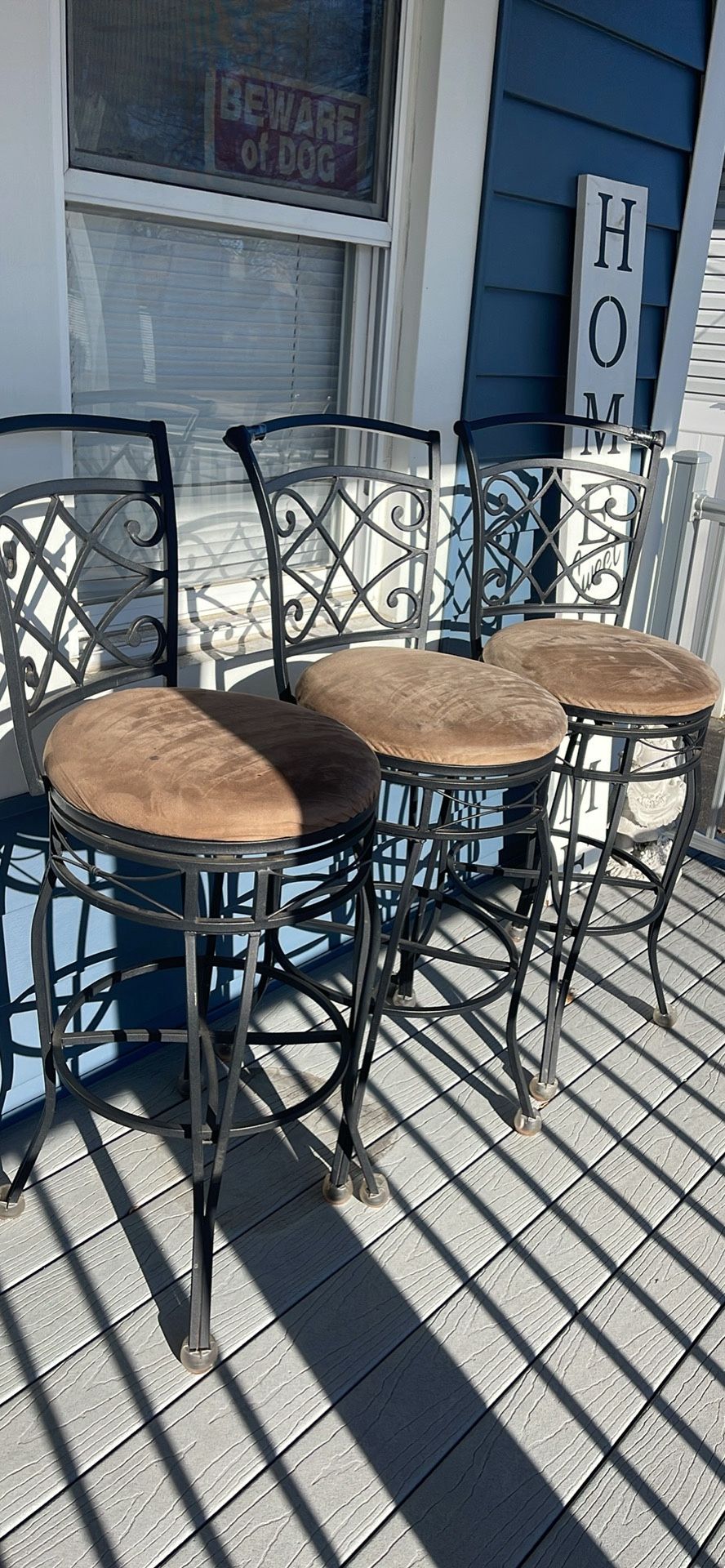 3 Bar Height Wroth Iron Bar Stools