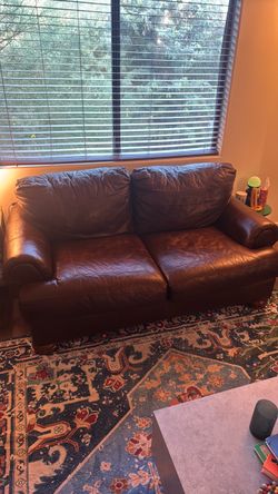 Brown Leather Loveseat Sofa