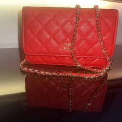 Chanel Classic WOC Wallet on Chain Red C/L Gold Hardware Caviar Leather Full Set
