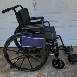Cruiser 4 X Drive Wheelchair Holds 300 pounds.

*Zip pouch to keep stuff in
*Bag in back of Wheelchair to keep stuff in
*Comfortable seat cushion