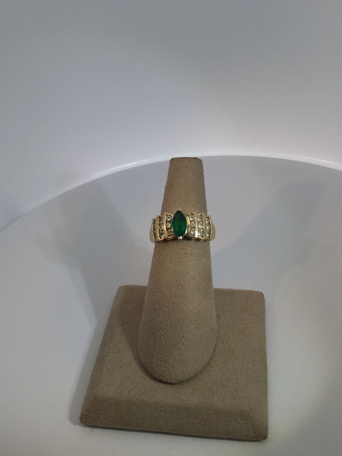14K Yellow Gold Lady’s Emerald And Diamond Ring Size 5