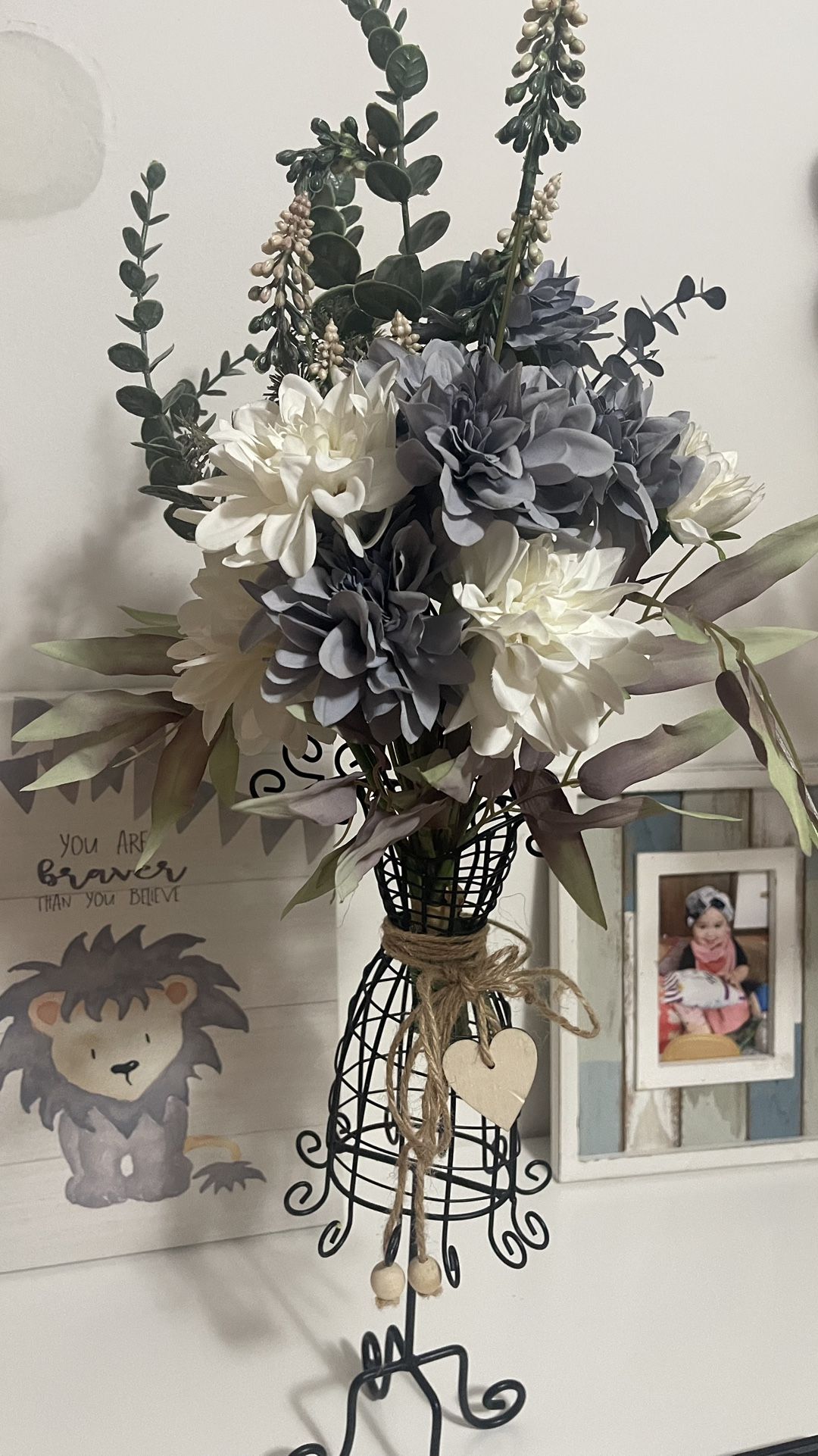 Artificial Flower Arrangement in Wire Mannequin Vase