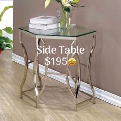 SILVER/GLASS TOP SIDE TABLE