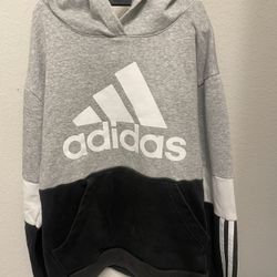 Adidas Youth Gray And Black Two Toned Logo Hoodie, Medium