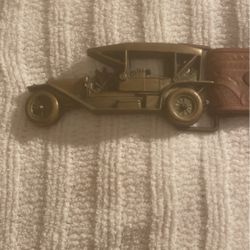 Brass Antique Ford Buckle W/ Leather Belt 