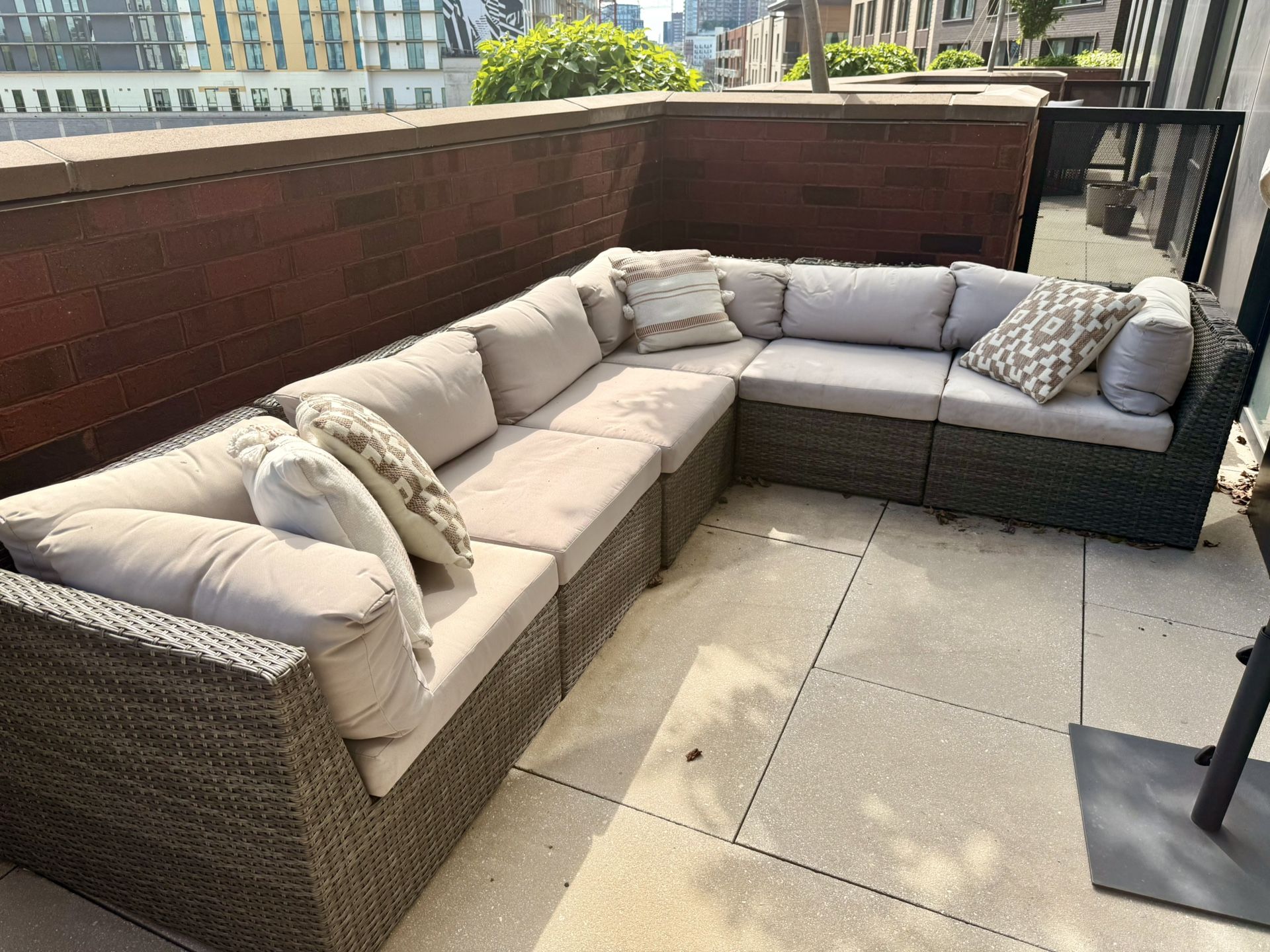 Outdoor Sectional + Cover- Brown Rattan & Grey Cushion