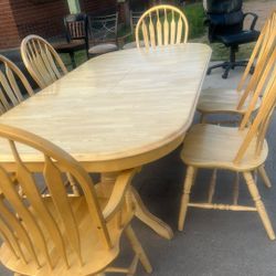 6 Chairs Oak Solid Wood Dining Table With Extension 