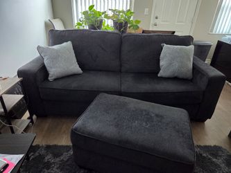 Dark Gray Fabric Sofa with Ottoman
