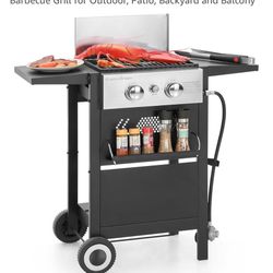 Captiva Designs 2-Burner Propane Gas BBQ Grill with Cast Iron Griddle Pan, 20,000 BTU Output Small Barbecue Grill for Outdoor, Patio, Backyard and Bal