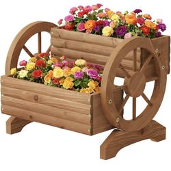 Wooden outdoor planter, flower cart with wheels, garden planter, decorative planter for patio, balcony, succulent planter for indoor and backyard deco