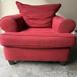 Red Accent Chair with Ottoman