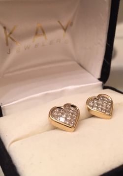 LADIES 14K DIAMOND HEART EARRINGS 2.0CT STUD STUDS
