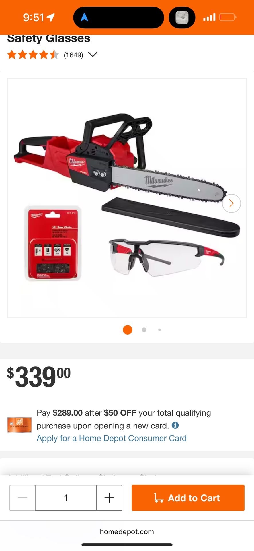16 Inch Milwaukee Chainsaw With Chain And Glasses