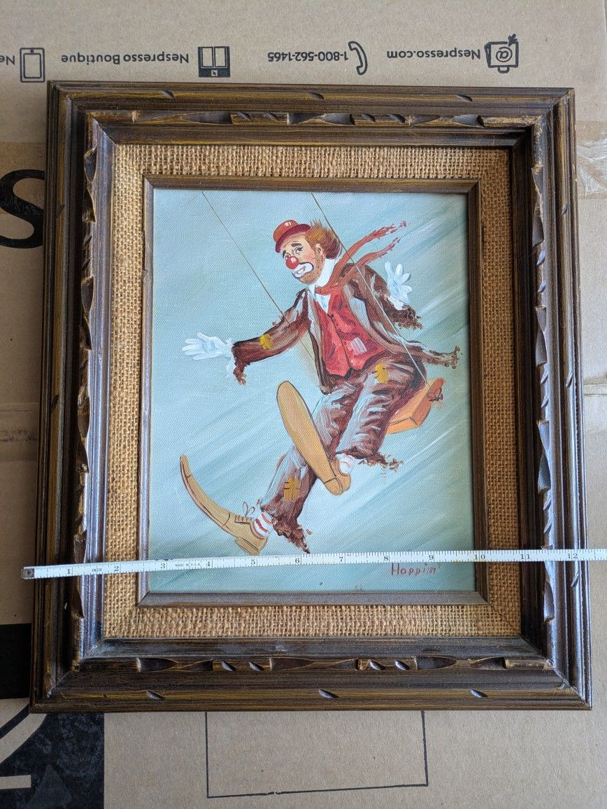Oil painting clown, artist signed PALENCIA Framed