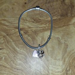 Pandora Moments Barrel Clasp Snake Chain Bracelet  w/ Sparkling Infinity Heart Dangle Charm