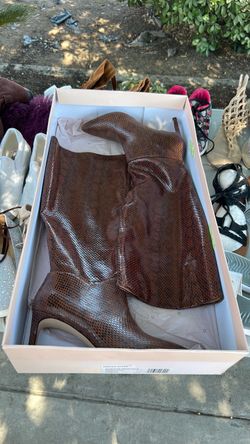 Brown Snakeskin Knee-High Boots