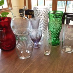 Glass Vases - Lot Of 8 - Clear And Colors - Excellent Condition 