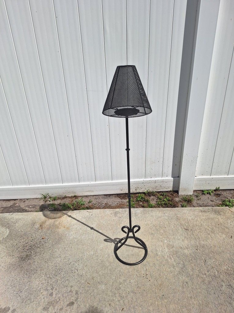 Wrought Iron Floor Candle Holder w/ Removable Mesh Shade