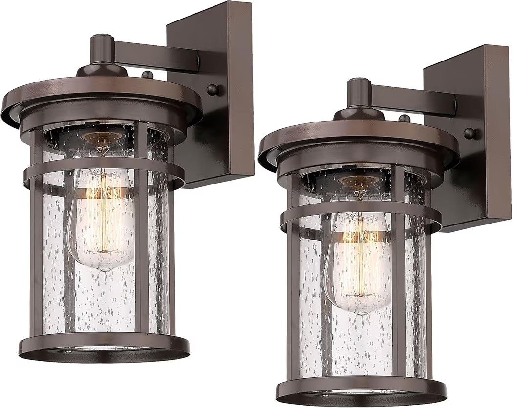 Outdoor Wall Sconces, Exterior Lantern Lighting Fixture, Mounted Lights for Patio, Porch, Garden, Balcony (Bronze, 12" H-2Pack)