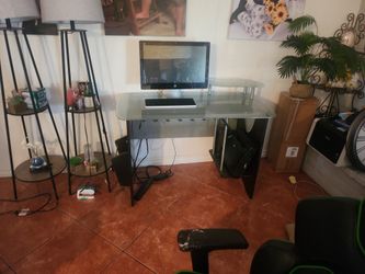 Glass Wood Aluminum Computer Desk Small 