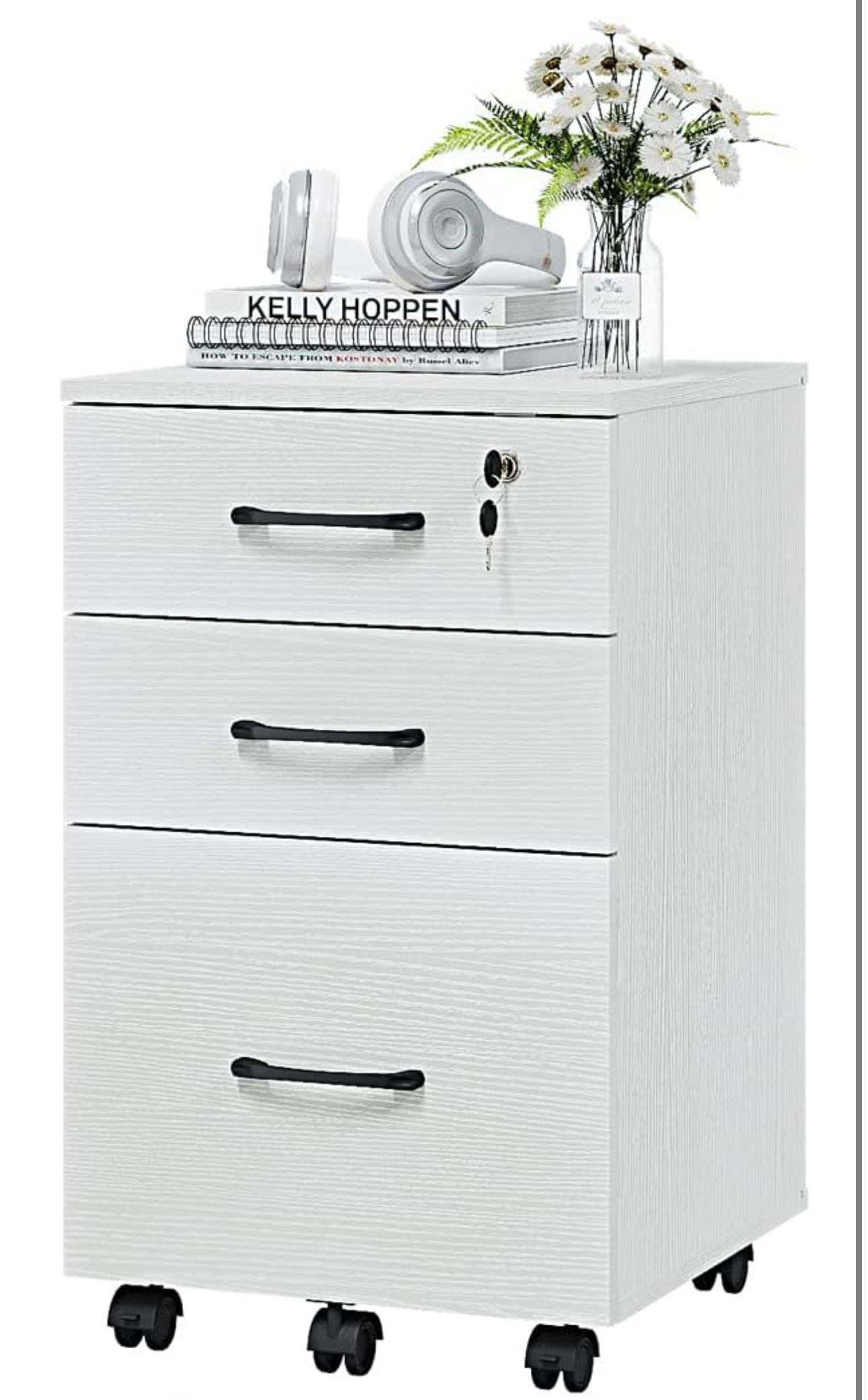 Panana 3 Drawer Wood Mobile File Cabinet, Under Desk Storage Drawers Small File 