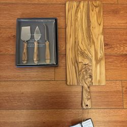 Olive Wood Cheese Board and Knife Set