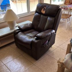 Faux Leather Recliner & Power Lift Assist Lazy Boy Chair + Massage & Heat