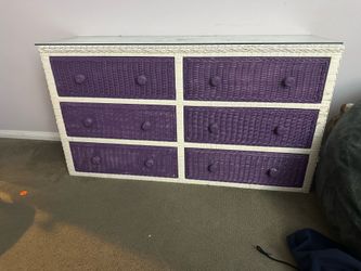 6 drawer wicker dresser with glass top