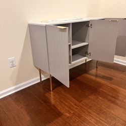 Gray Ribbed Cabinet Sideboard w Gold Legs