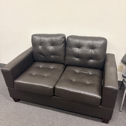 Faux Leather Brown Box Loveseat Sofa Couch
