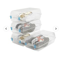 4 Pack Stackable Shoe Organizer with Lids Storage Boxes Sneaker Containers, Blue