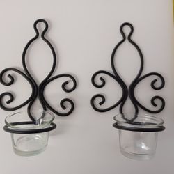Two Wall Mount Metal Tea Light Candle Holders
