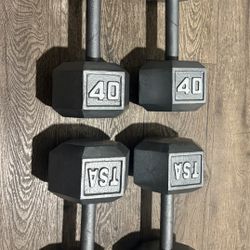 Pair Of Cast Iron Hex Dumbbells Reconditioned Like NEW  40s  & 45s  (170 lbs)