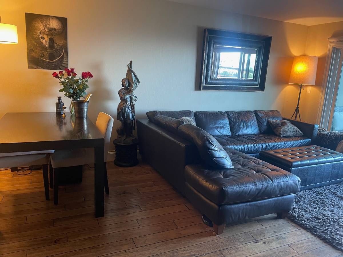 Designer Leather Sectional Sofa with Chaise Lounge