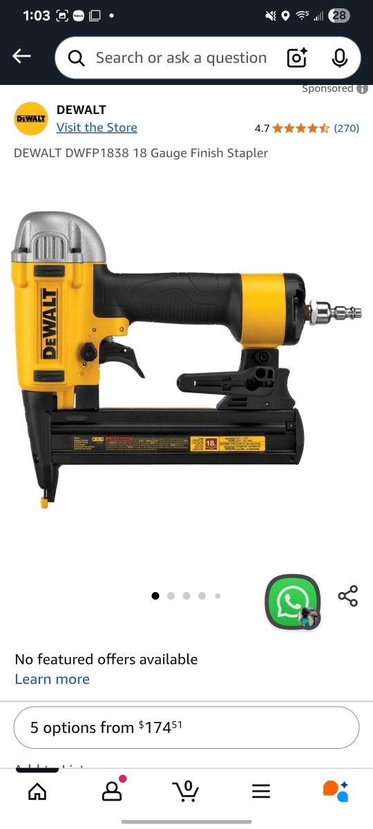 NEW IN BOX DEWALT DWFP1838 18-Gauge narrow crown stapler