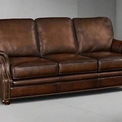 Hooker Furniture Sedona Chateau Dark Wood Brown Leather Sofa Couch FFE258-357 ( Please Look At Photos )