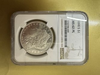 1890 S Silver Morgan Dollar MS 62 PL Graded