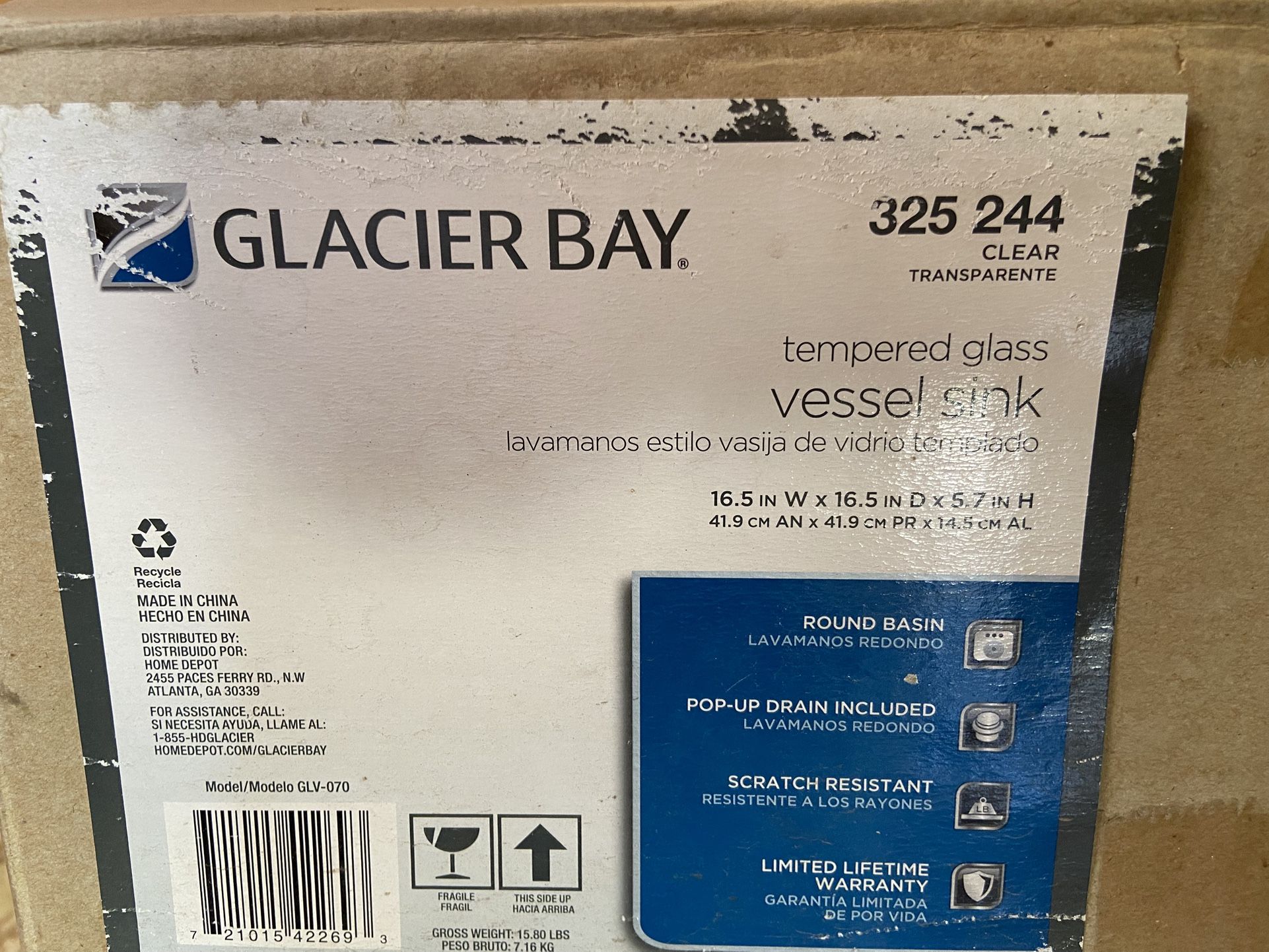 2 New Tempered Glass Vessel Sink