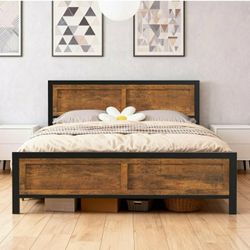NEW IN A BOX-Queen Size Platform Bed Frame with Wooden Headboard and Footboard, Heavy Duty Steel 13 Slat Support(1000LBS), Under Bed Storage, No Box S