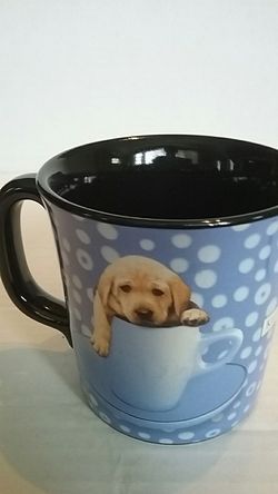 Keith Kimberlin Coffee Cup Mug Yellow Labrador Retriever Puppy Dog Blue Black