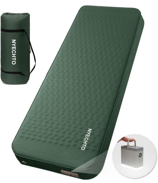 NYECHTO - Self Inflating Sleeping Pad, 4" Thick Camping Mattress, Green
with Electric Pump, Ultralight Memory Foam, Fast Inflate, Insulated Camping Ai