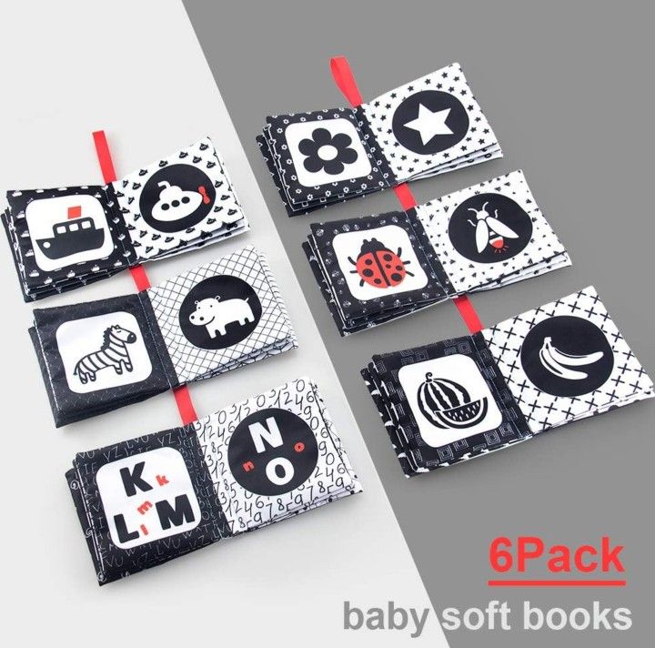 6 Baby Soft Books Black & White For Visual Training