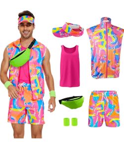80s Outfit for Men,Neon Workout Costume Hawaiian Shirt & Shorts Set
Hip-Hop Costume, Halloween Costume for Couples,Easy Care,Disco,Retro Theme Party,A