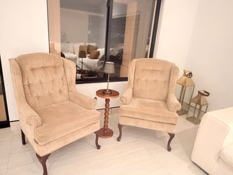 Beige Tufted Wingback Accent Chairs