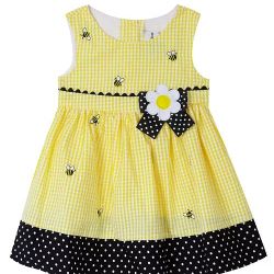 Little Girls Sleeveless Seersucker Bumble Bee Sun Dress