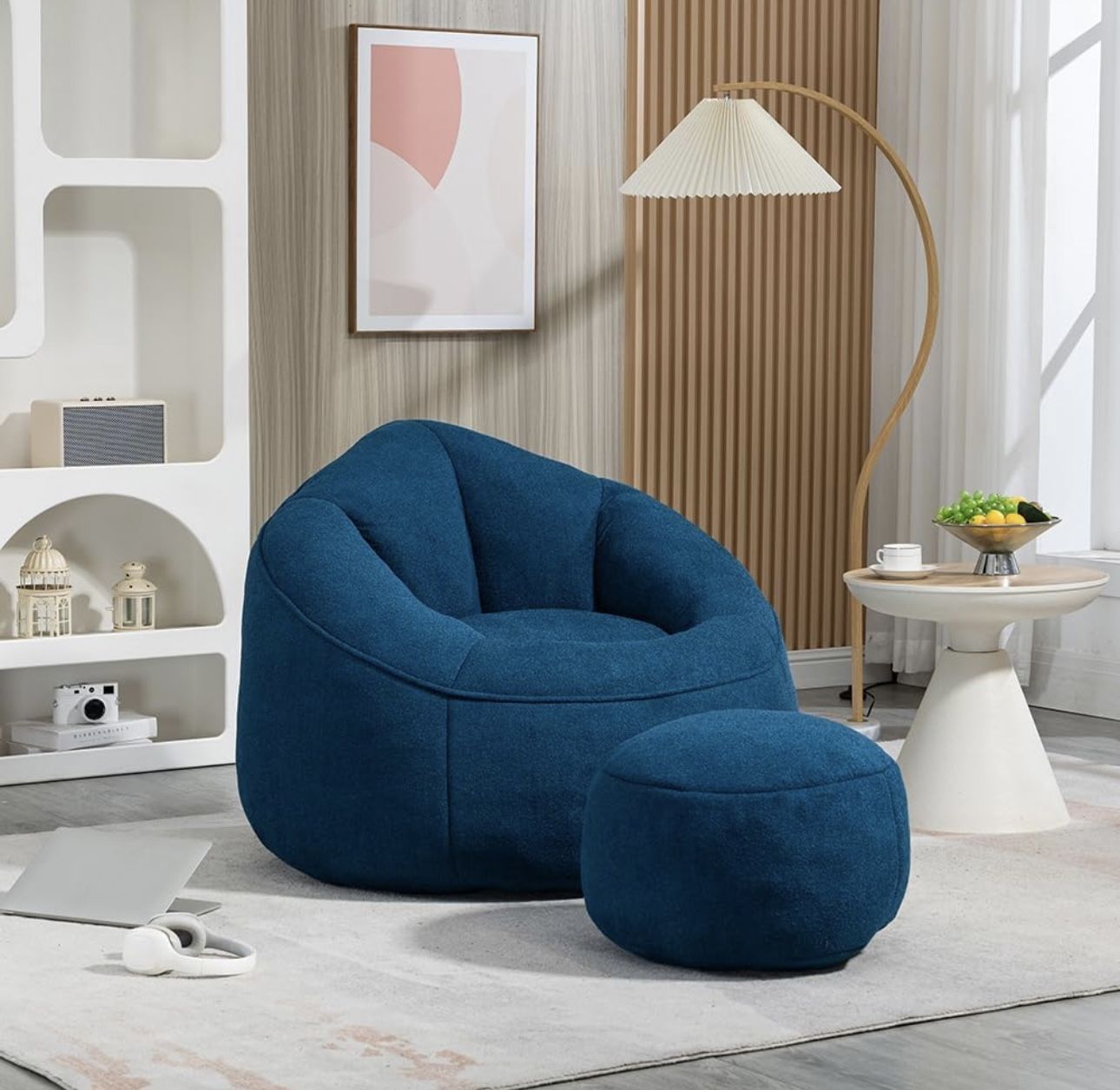 BNIB Memory Foam Bean Bag Chair/ Nuevo en Caja Sillón Puff Azul
