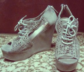 Suede lace up wedgies size 7.5