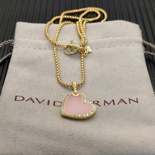 David Yurman Gold Heart Pink Opal Necklace
